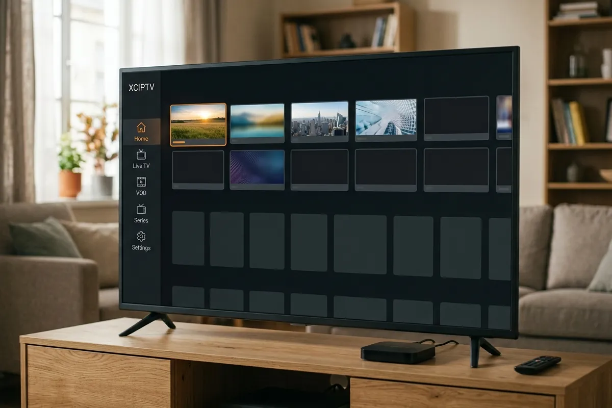 Interface utilisateur de l'application XCIPTV Player sur boîtier Android
