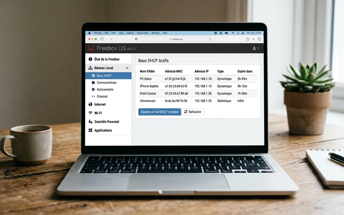 Ouverture de la fenêtre Serveur DHCP dans Freebox OS