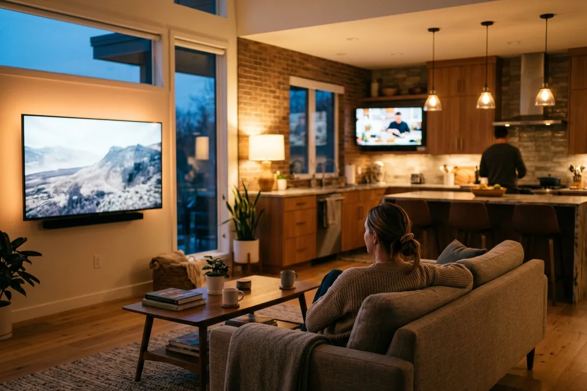 Retransmission sportive en 4K sur un grand téléviseur de salon