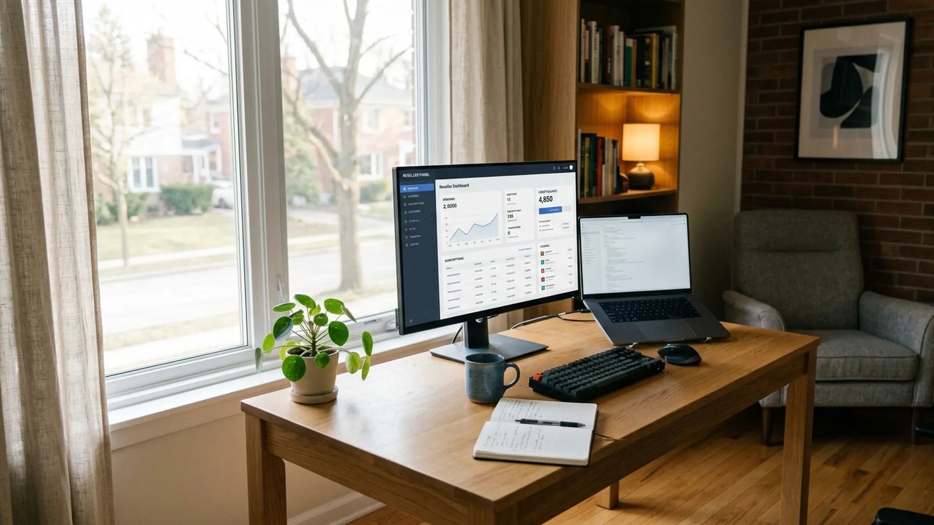 Fond d'espace de travail professionnel dédié à la gestion d'une activité revendeur